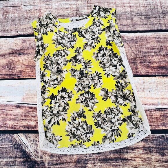 J. Crew A5859‎ Silk Front Yellow Floral Sleeveless Top Size 2 Daisy Eyelet Back - Picture 1 of 7